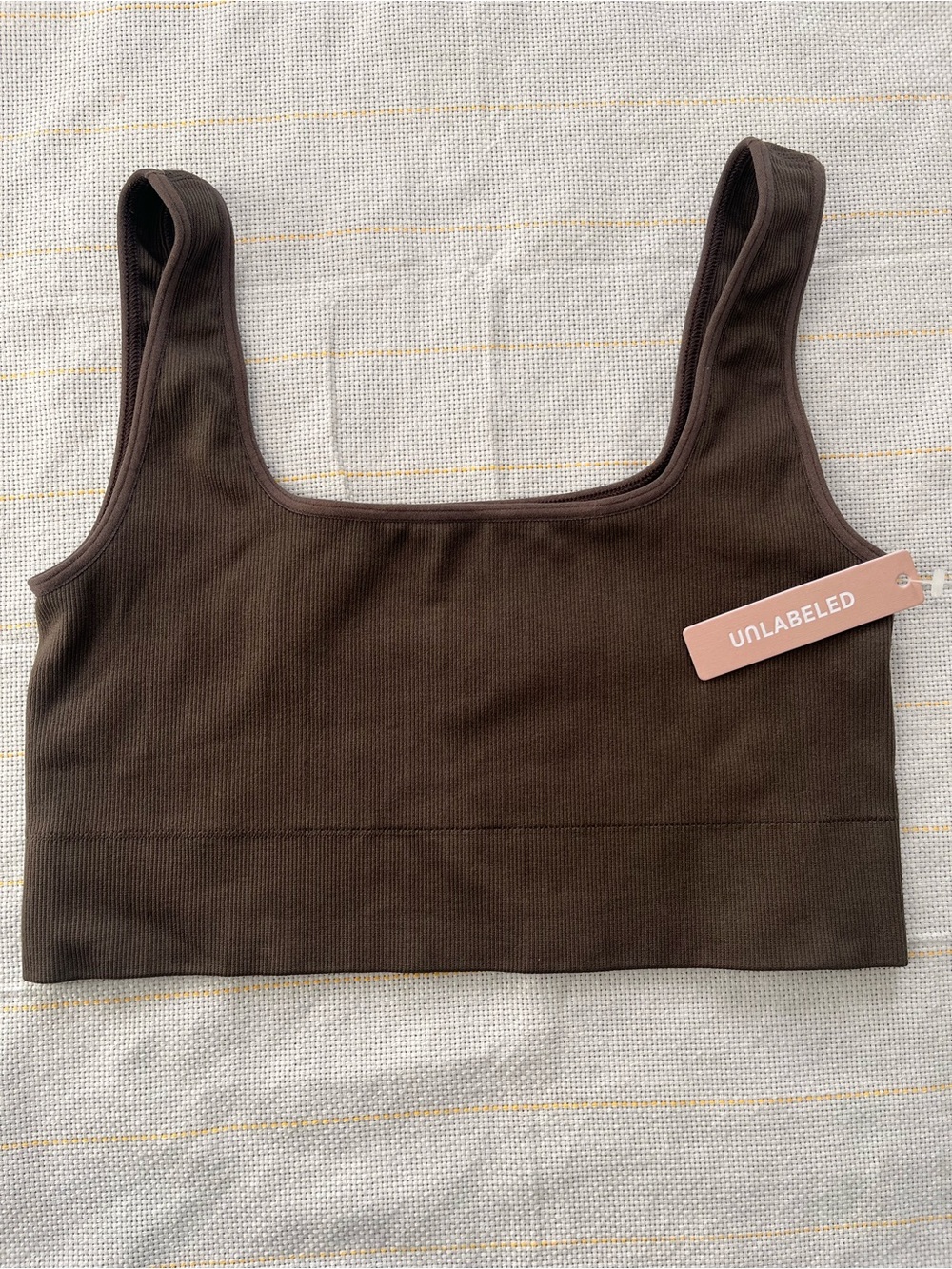 Unlabeled Seamless Ribbed Square-Neck Sport Bra in Dark Brown